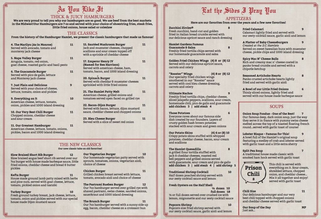 The Hamburger Hamlet Menu